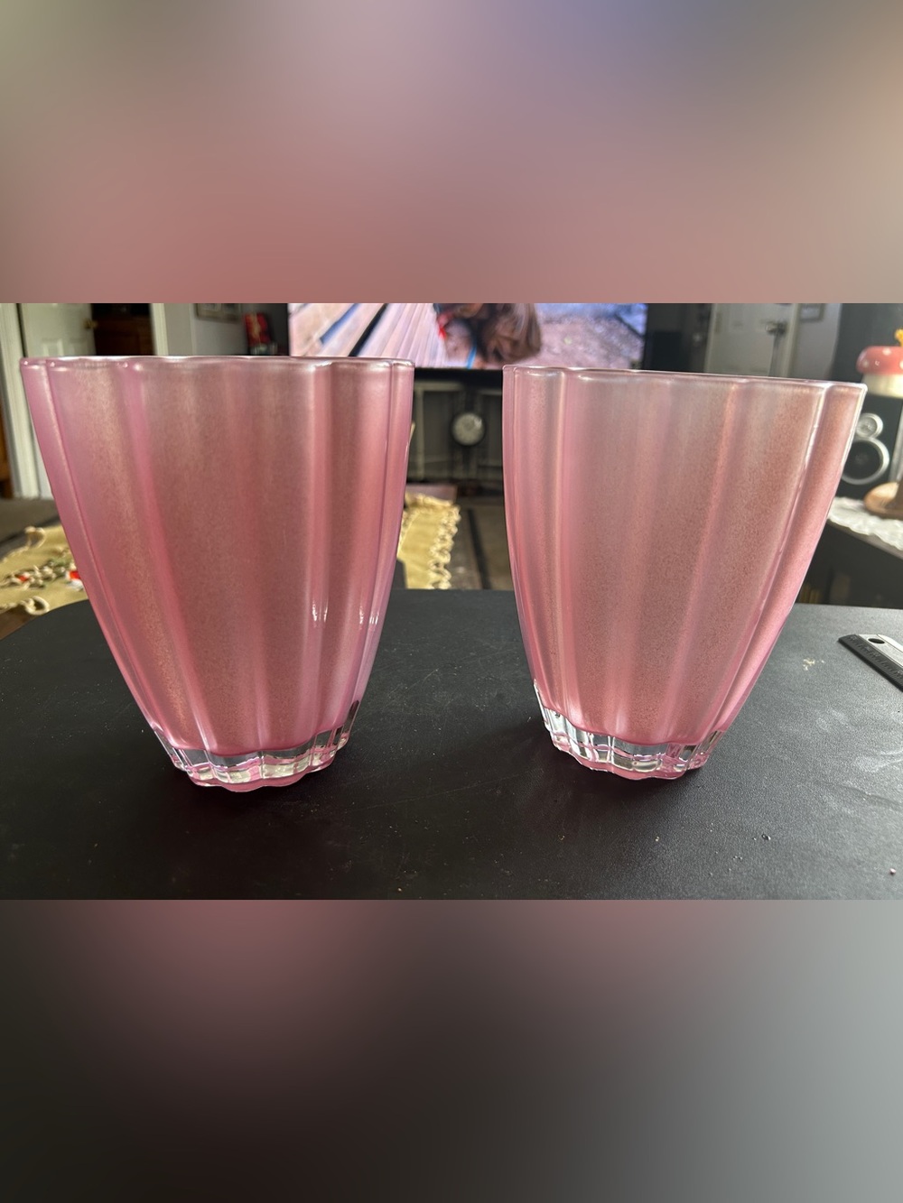 Pink Frosted Glass Vases Set of 2